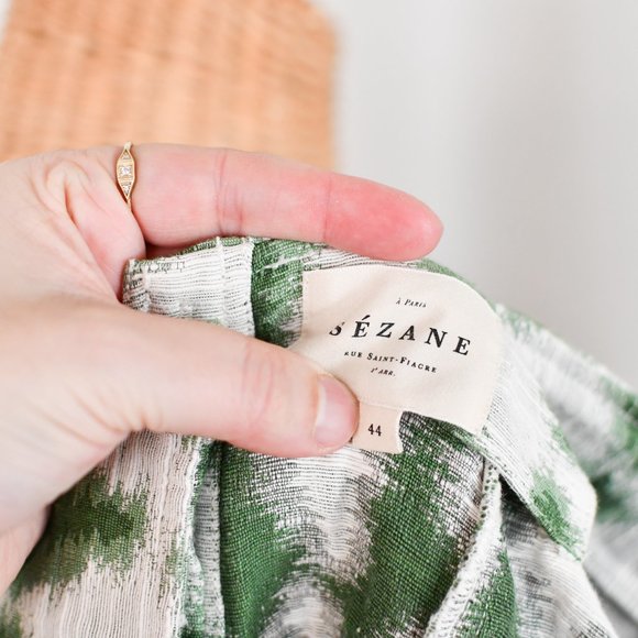 Sezane Green Tapestry Puff Sleeve Blouse - Picture 2 of 6
